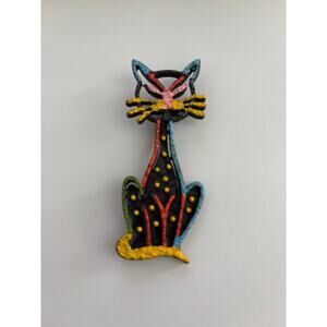 Vintage Alan J. Black Cat Brooch Pin Rainbow